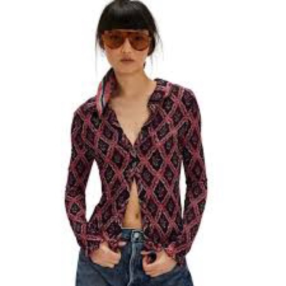 NWOT Free People feeling cardi Multicolor Geometric Button Down Shirt